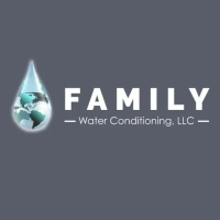 Family Water Conditioning, LLC logo: a water droplet with a world map graphic, specializing in water treatment solutions.