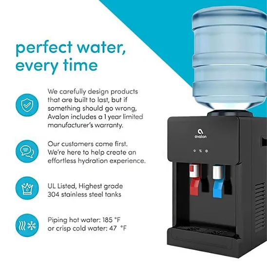 Features of the Avalon Countertop Water Dispenser like 1 year limited warranty and having 304 stainless steel tank.