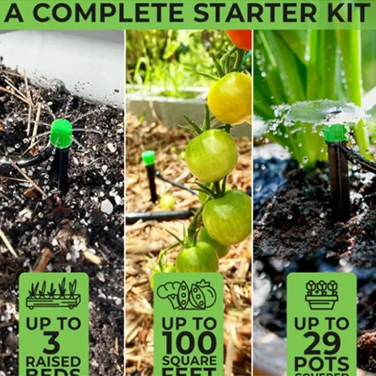 The CARPATHEN Drip Irrigation Kit can cover an area of up to 100 sq feet, and accommodate up to 29 pots, or 3 garden beds.