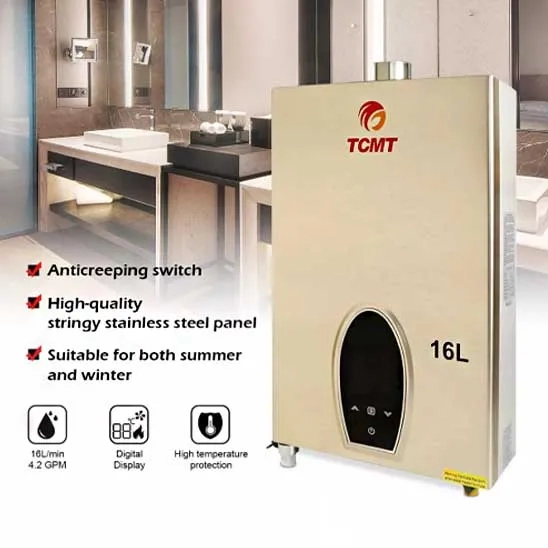 Features of the TCFUNDY Natural Gas Tankless Water Heater like an anti-creeping switch, high-temperature protection, etc.