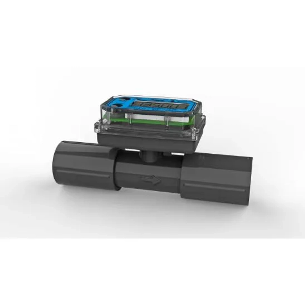 Flomec TM series inline water meter with Q9 display; 1/2” to 4” size, multiple connection options. (Character Count: 104)