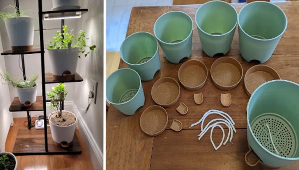 Main plant pots with drainage, trays, and cotton ropes of the GARDIFE Self Watering Planters.