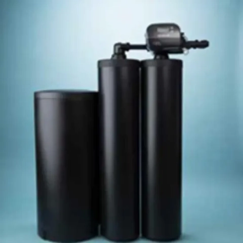 Gen II IT Twin water softener system with two resin tanks and brine tank for whole-house filtration.