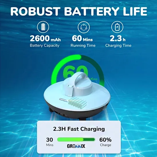 Grennix Robotic Pool Cleaner - Autonomous Pool Vacuum for Above & In-Ground Pools