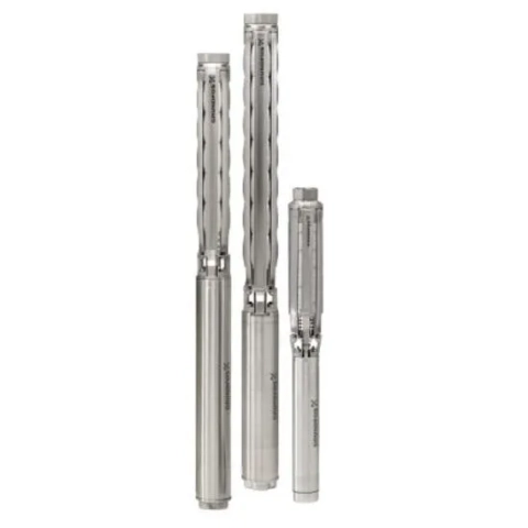 Industrial stainless steel Grundfos SP S5 borehole pump for groundwater, featuring high-efficiency multi-stage submersible design