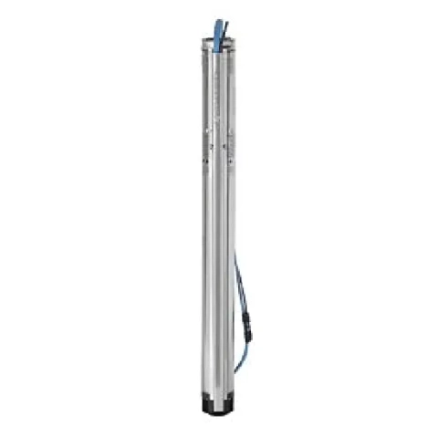 Grundfos SQF submersible well pump, stainless steel, for solar and wind-powered water systems.