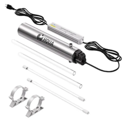 HQUA TWS Ultraviolet Water Purifier Sterilizer Filter with UV lamp, chamber, and mounting brackets