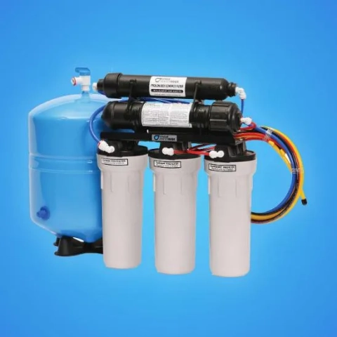 Multi-stage Hague drinking water filtration system for clean, purified water and contaminant removal.