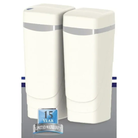 Hague Maximizer water softener by Texas Water Team featuring a compact, dual-cabinet design.