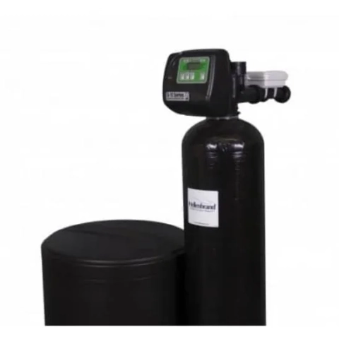 Hellenbrand S12 water softener with battery-operated electronics for remote home installations.