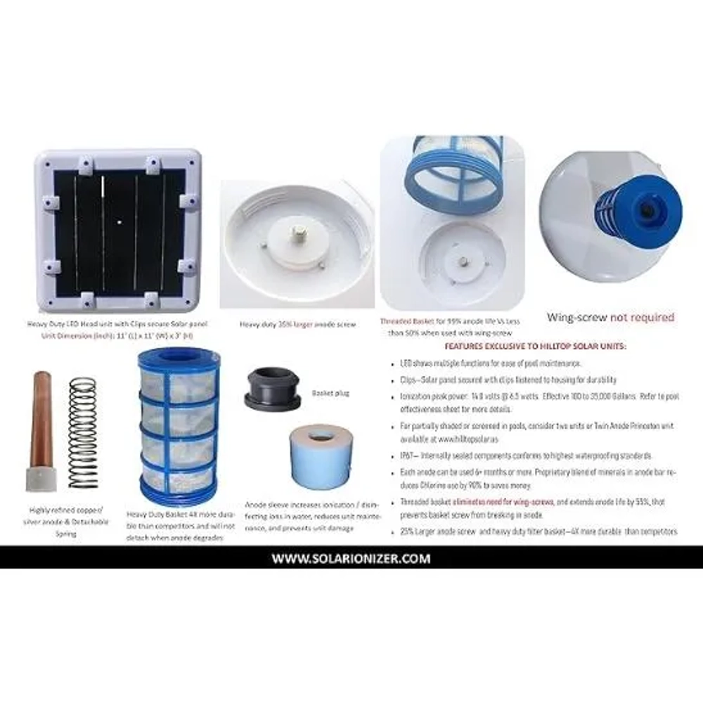 Hilltop Solar Solar Pool Ionizer with 14.0 Volts LED