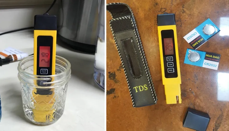 Hofun 3-in-1 Temperature, Conductivity, and TDS Meter  Read the same across multiple tests (Left) It comes with good instructions and two replacement batteries (Right)