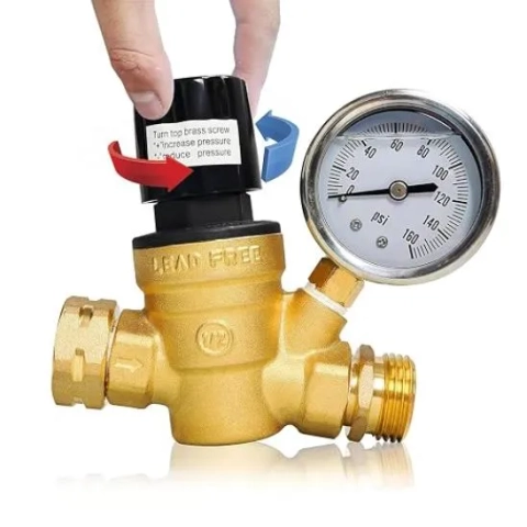 Hourleey RV Adjustable Handle Brass Water Pressure Regulator