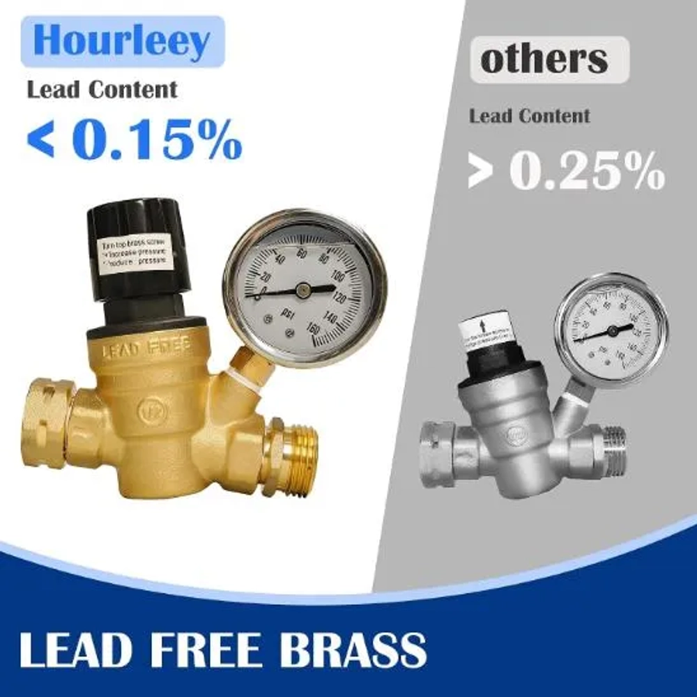 Hourleey RV Adjustable Handle Brass Water Pressure Regulator
