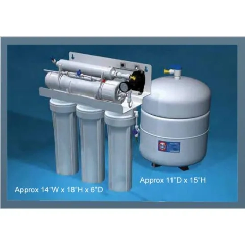 RB's Water Resources 5-stage reverse osmosis system with dual carbon filters and storage tank.