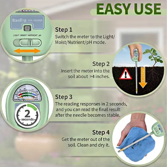 How to use Raintrip 4-in-1 Soil Moisture Meter + Light, Nutrients, pH Tester