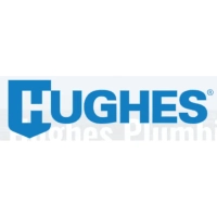 Hughes Supply logo featuring a bold blue wordmark and a stylized shield icon integrated with the letter "H" and a downward arrow