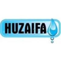 Huzaifa Water Treatment logo in Dubai, featuring a clean blue horizontal badge with a water droplet.