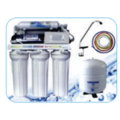 Huzaifa Water Treatment under-sink reverse osmosis system with multi-stage filters and a storage tank.