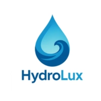HydroLux corporate logo with blue drop graphic, representing water softeners and RO systems.
