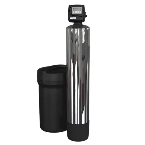 Hydrospring XLS Softener by Tadlock Water Solutions featuring a chrome tank and digital control.