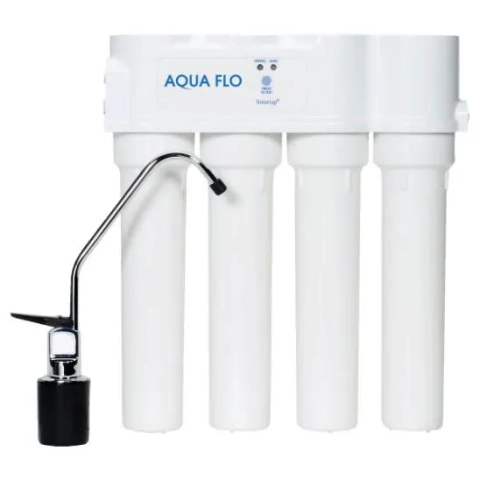 Hydrotech Aqua Flo RO system, a compact point-of-use water purifier with labeled filter cartridges.