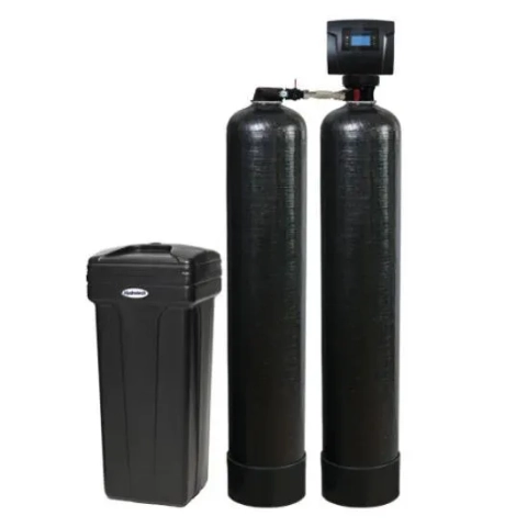 Hydrotech HTO Water Softener, a high-efficiency system featuring two tanks and a top control head.