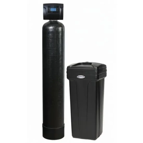 Residential or light commercial water conditioner unit: Hydrotech 785UF-075 black tank with separate brine tank.