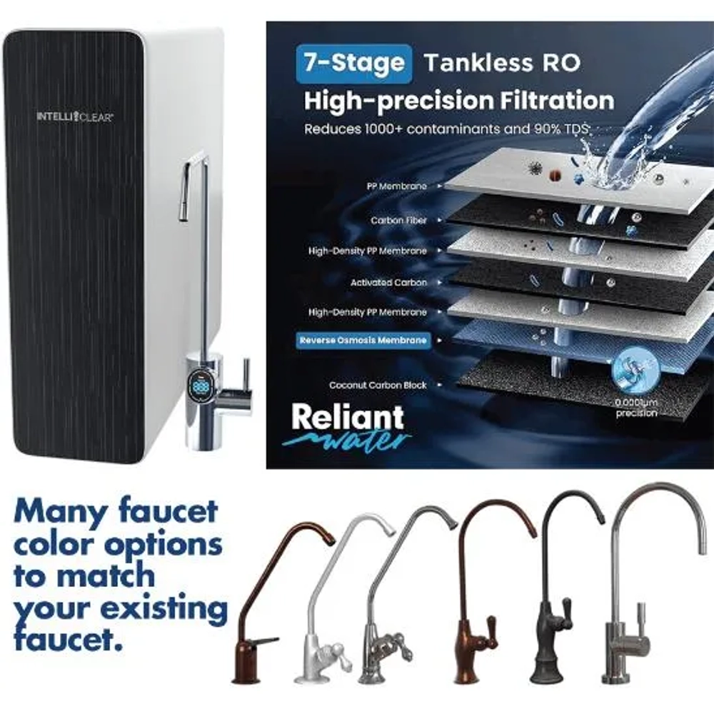 IntelliClear reverse osmosis water filtration system with modern faucet for purified drinking water