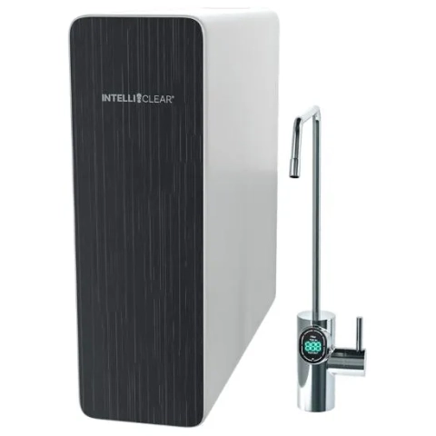 IntelliClear reverse osmosis water filtration system with modern faucet for purified drinking water