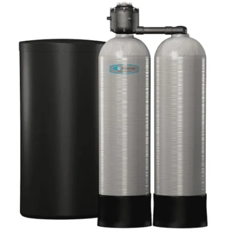 Twin-tank Kinetico Mach 2060s unit from Aquasafe, powered by water flow for reliable hard water treatment.