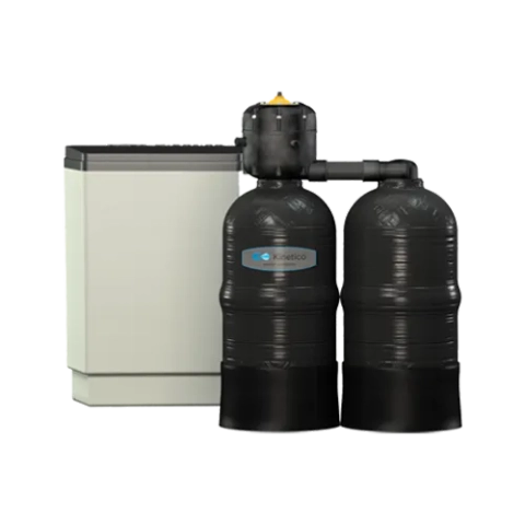 Kinetico S650 water softener system featuring twin black resin tanks and a large white brine tank.