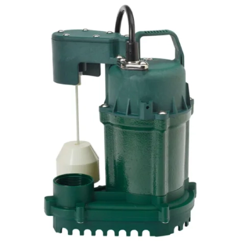 Zoeller 1/2 HP Model M73 automatic sump pump with a compact design and vertical float.