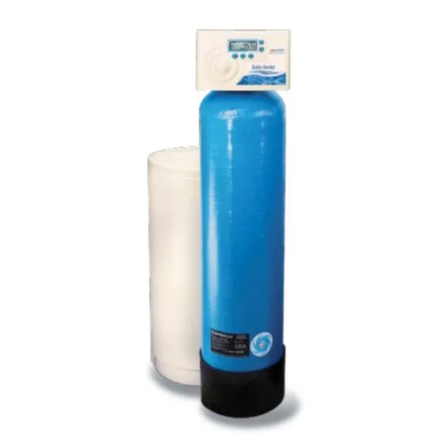 Master Water Conditioning Satin Series whole-house water softener system with white brine tank unit.