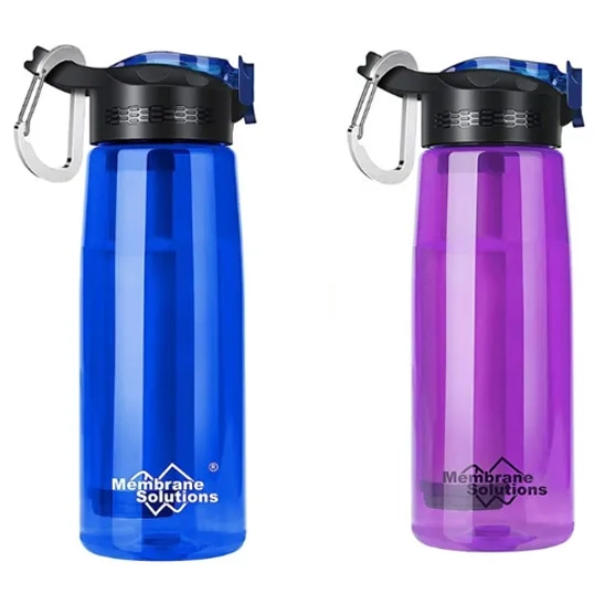 Blue and purple color of the Membrane Solutions 22 oz Filtered Water Bottle.