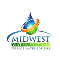 Midwest Water Systems logo showing clean water droplet and bright green leaf element.