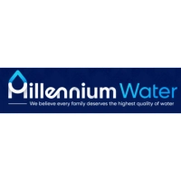 Professional brand mark for Millennium Water, highlighting premium residential water purification and filtration services with a modern navy and sky blue design