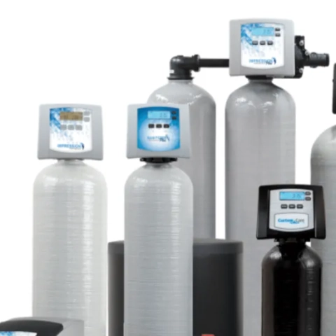 Full range of pro-grade whole-house water filtration cylinders and specialized "Sanitizer Plus" and "Impression Series" conditioning towers, available from Monticello Well Pump Services.