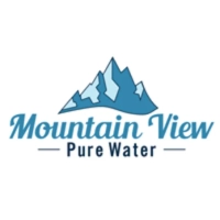 Logo for Mountain View Pure Water, featuring blue mountain peaks for water treatment services.