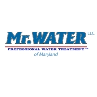 Mr. Water LLC logo featuring a blue italicized wordmark with a red and black horizontal dividing rule above "PROFESSIONAL WATER TREATMENT of Maryland" on a white background