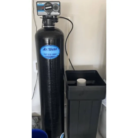 Mr. Water high-efficiency water softener featuring Vortech™ tank technology for 30% less water waste
