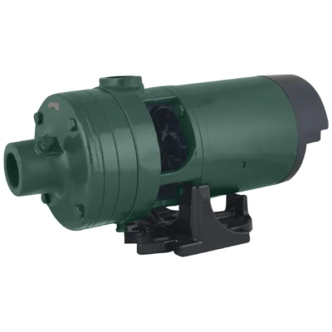 Zoeller green cast iron multi-stage centrifugal pump for high-pressure water boosting. 