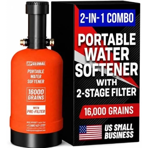 NP Global 16000 Grain RV Water Softener with 2-Stage Water Filter System