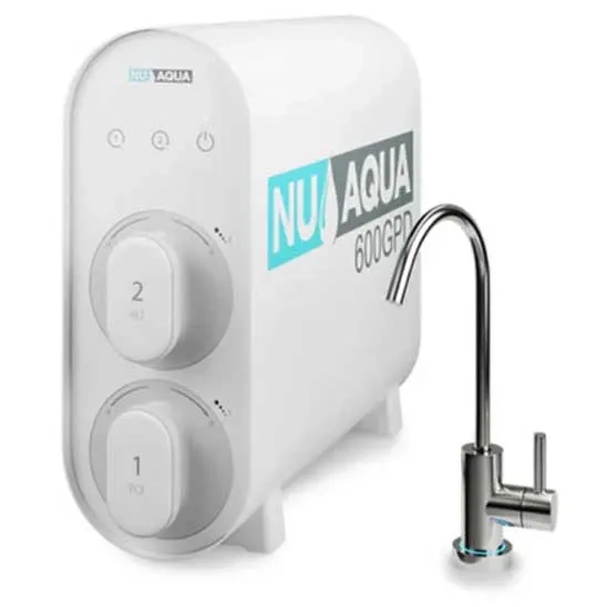 NU Aqua tankless Ro water filtration system with tap faucet.