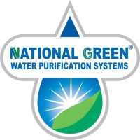 National Green Water Purification Systems logo in Sharjah, featuring a blue water drop and green leaf icon.