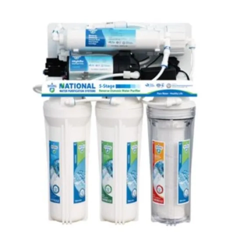 National Green 5-stage reverse osmosis water purifier system featuring a clear pre-filter housing.