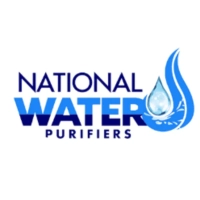 National Water Purifiers logo with bold blue text and a stylized double-drop water icon representing high-quality filtration