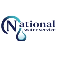 National Water Service logo featuring a large navy blue letter N wrapped in a turquoise ribbon loop that forms a water droplet graphic above the text "ational water service" on a white background