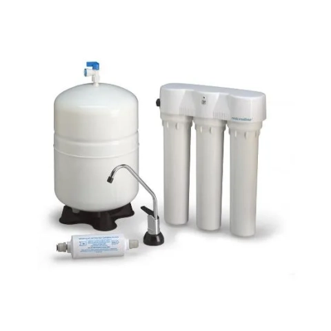 Nelsen Microline TFCS RO System showing the storage tank, filter unit, dispensing faucet, and polishing filter.