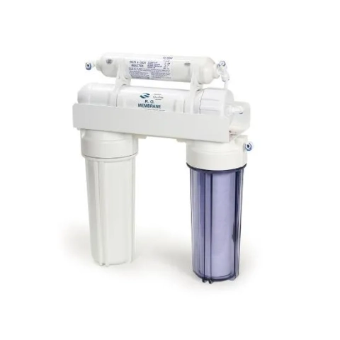Nelsen NRO four-stage reverse osmosis filtration unit with two cartridges and RO membrane housing.